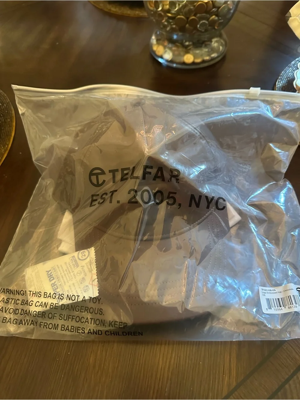 Brand New Unisex Telfar Chocolate Brown Embossed Logo Leather Cap